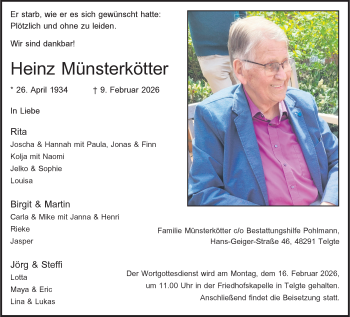 Anzeige von Heinz Münsterkötter 