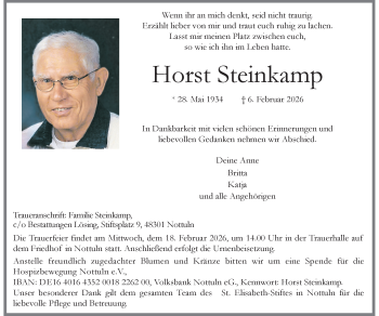 Anzeige von Horst Steinkamp 