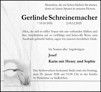 Anzeige von Gerlinde Schreinemacher 