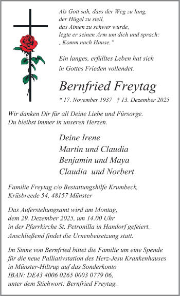 Anzeige von Bernfried Freytag 