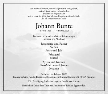Anzeige von Johann Bunte 
