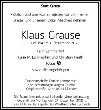 Anzeige von Klaus Grause 