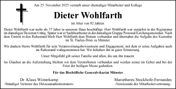 Anzeige von Dieter Wohlfarth 