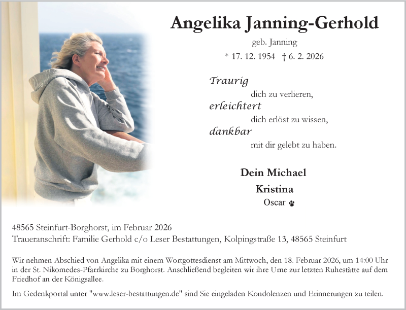  Traueranzeige für Angelika Gerhold vom 14.02.2026 aus 
