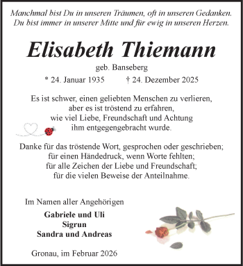 Anzeige von Elisabeth Thiemann 
