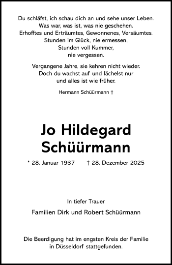 Anzeige von Jo Hildegard Schüürmann 