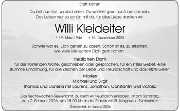 Anzeige von Willi Kleideiter 