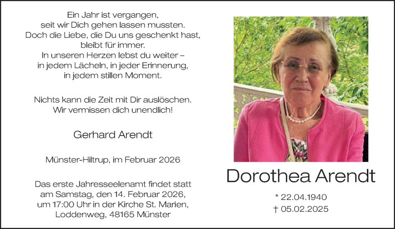  Traueranzeige für Gerhard Arendt vom 07.02.2026 aus 