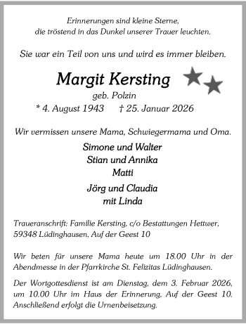 Anzeige von Margit Kersting 
