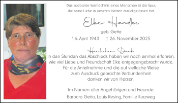 Anzeige von Elke Handke 