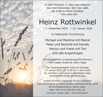 Anzeige von Heinz Rottwinkel 