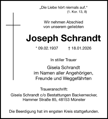 Anzeige von Joseph Schrandt 