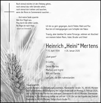 Anzeige von Heinrich Mertens 