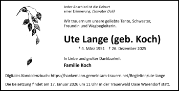 Anzeige von Ute Lange 