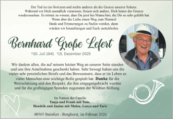 Anzeige von Bernhard Große Lefert 