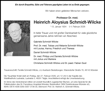 Anzeige von Professor Dr. med. Heinrich Aloysius Schmidt-Wilcke 