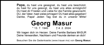 Anzeige von Georg Masur 