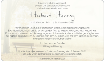 Anzeige von Hubert Herzog 