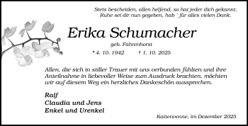 Anzeige von Erika Schumacher 
