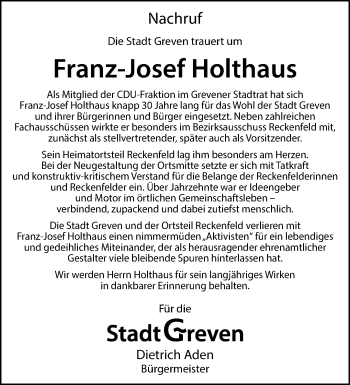 Anzeige von Franz-Josef Holthaus 