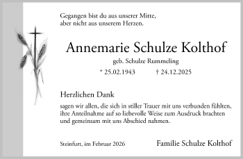 Anzeige von Annemarie Schulze Kolthof 