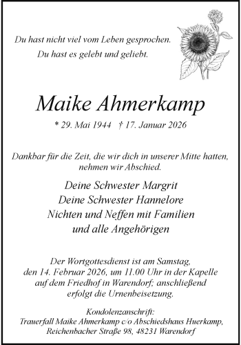 Anzeige von Maike Ahmerkamp 