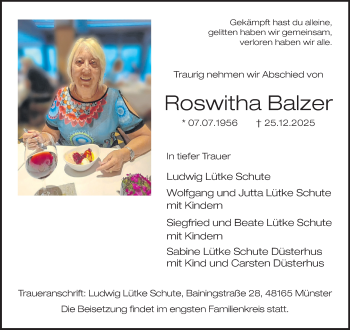 Anzeige von Roswitha Balzer 