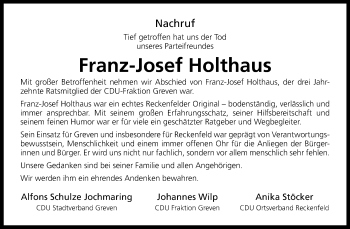 Anzeige von Franz-Josef Holthaus 