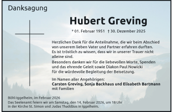 Anzeige von Hubert Greving 