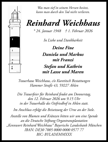 Anzeige von Reinhard Weichhaus 