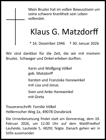 Anzeige von Klaus Matzdorff 