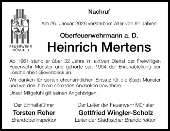 Anzeige von Heinrich Mertens 