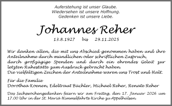 Anzeige von Johannes Reher 