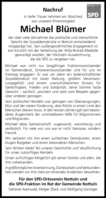 Anzeige von Michael Blümer 