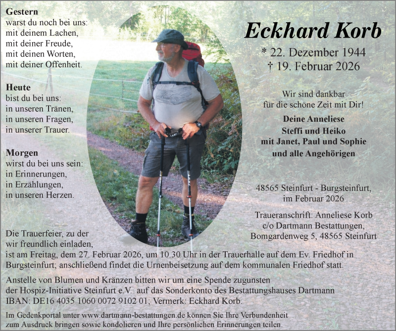  Traueranzeige für Eckhard Korb vom 24.02.2026 aus 