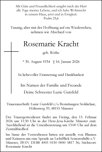 Anzeige von Rosemarie Kracht 