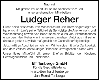 Anzeige von Ludger Reher 