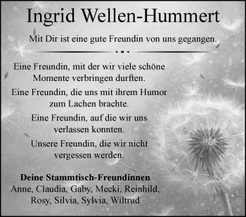 Anzeige von Ingrid Wellen-Hummert 