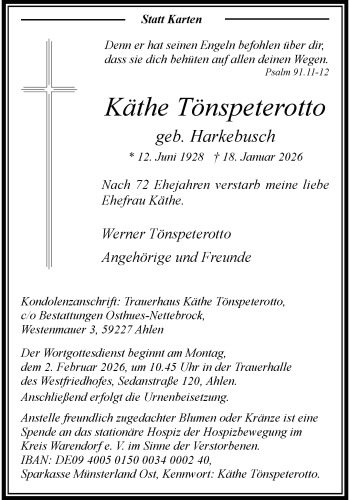 Anzeige von Käthe Tönspeterotto 