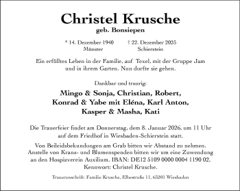 Anzeige von Christel Krusche 