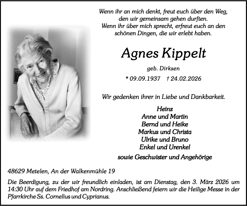  Traueranzeige für Agnes Kippelt vom 27.02.2026 aus 