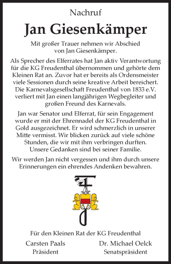 Anzeige von Jan Giesenkämper 