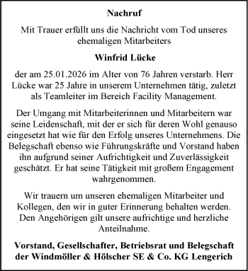 Anzeige von Winfrid Lücke 