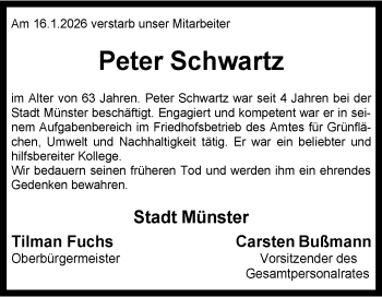 Anzeige von Peter Schwartz 