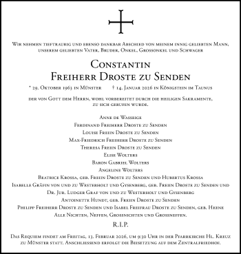 Anzeige von Constantin Freiherr Droste zu Senden 