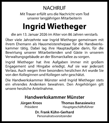 Anzeige von Ingrid Wietheger 