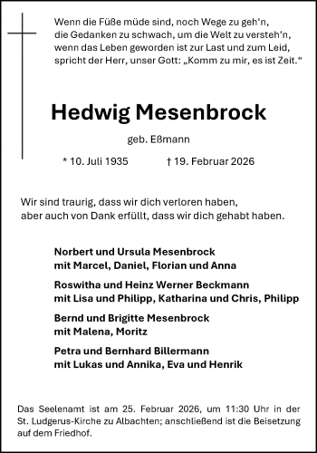 Anzeige von Hedwig Mesenbrock 