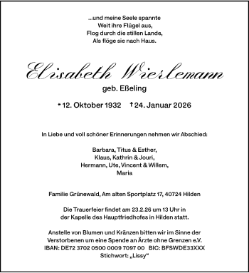 Anzeige von Elisabeth Wierlemann 
