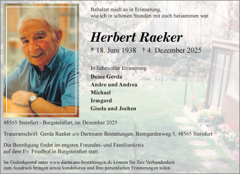 Anzeige von Herbert Raeker 