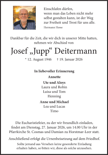 Anzeige von Josef Deitermann 